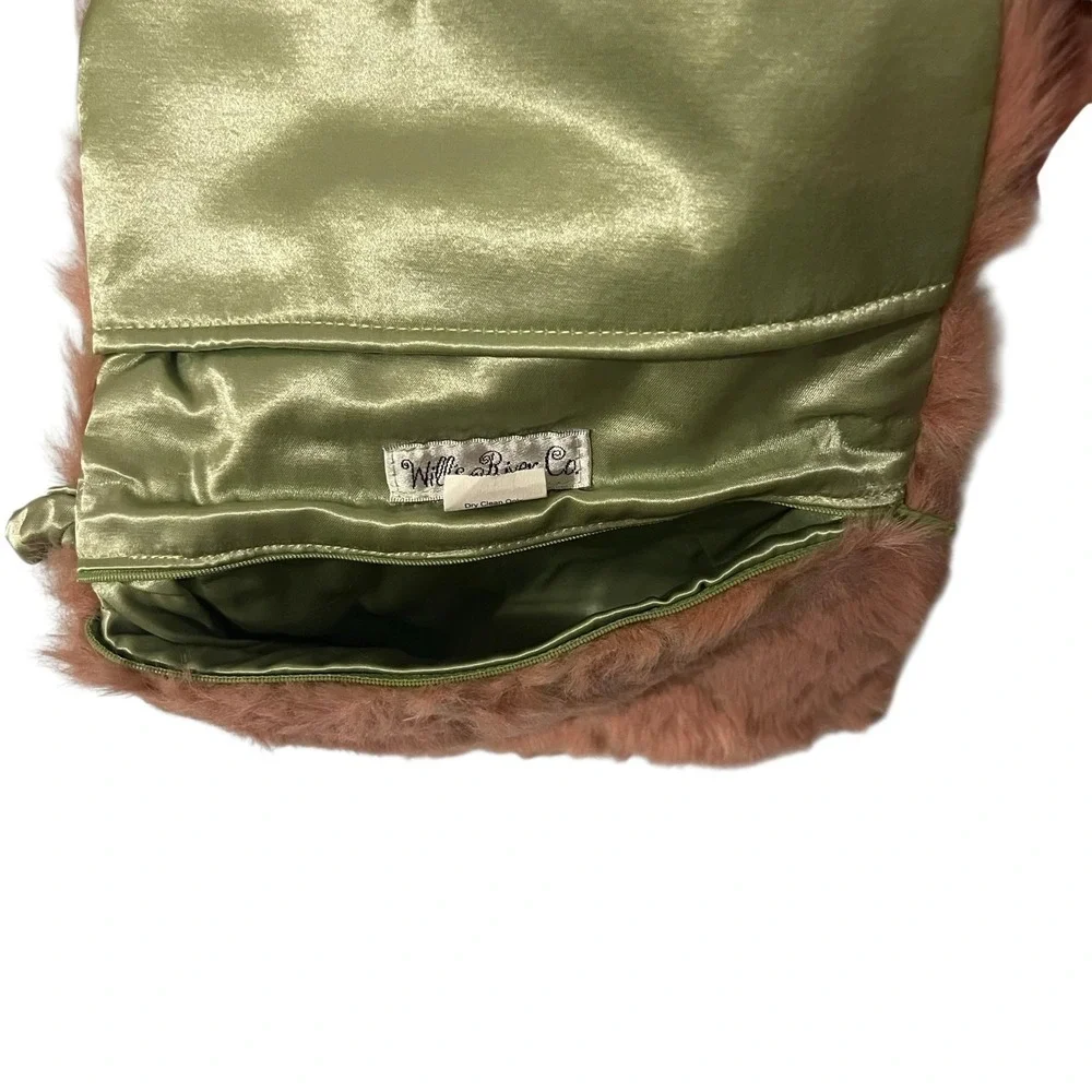 Wills River Co Faux Fur Bow Clutch Wristlet Bag Pink Green Coquette Size OS